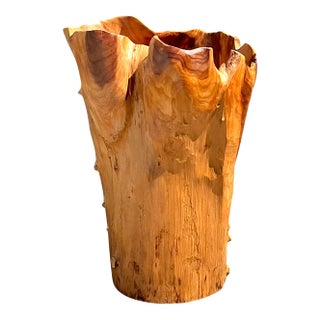 Vintage Monumental Carved Wood Vase For Sale
