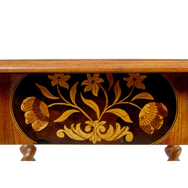 Brown Antique Hand Carved Walnut Marquetry Table, 1865 For Sale - Image 8 of 11