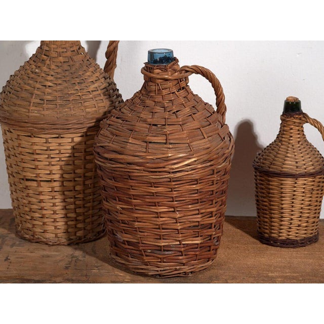 Antique Glass and Wicker Demijohns, 1920s Set of 3 For Sale - Image 4 of 9