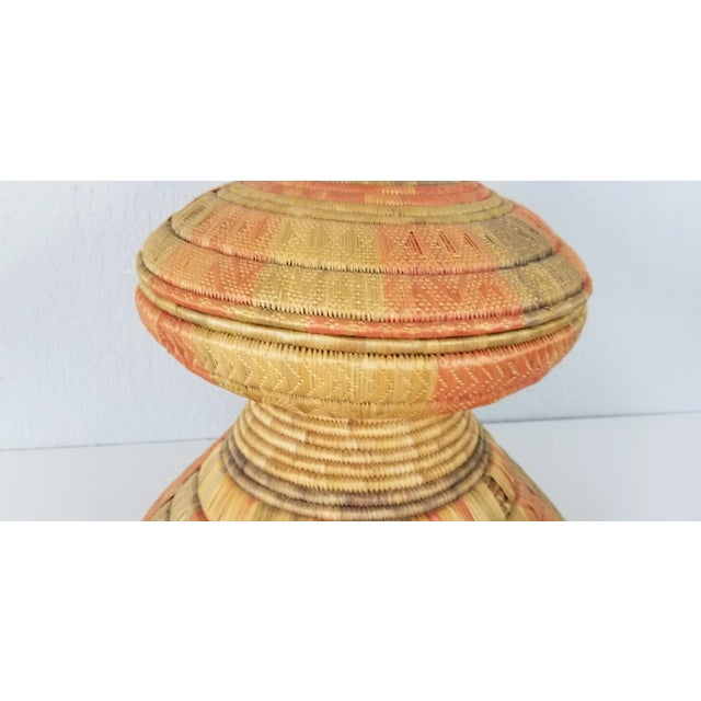 Vintage Artisanal African Hand Woven Pedestal Bowl With Lid/Sold For Sale In Miami - Image 6 of 9