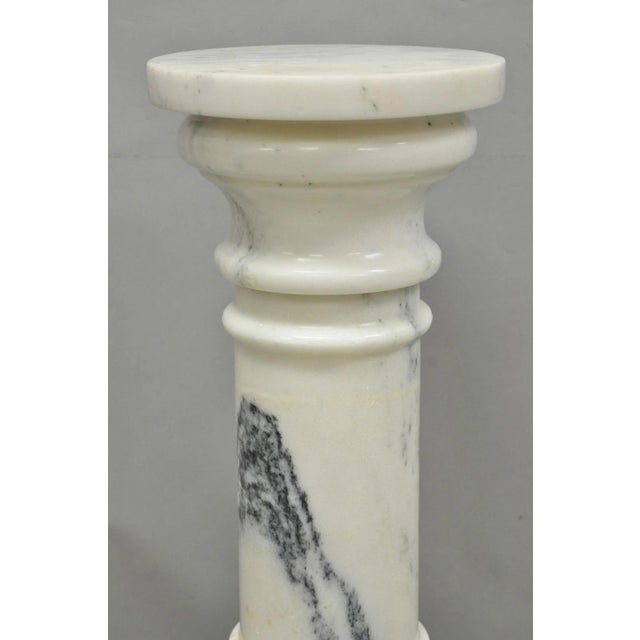 Vintage Italian Classical White Marble Column Form Round 32" Pedestal Bust Stand For Sale - Image 4 of 14