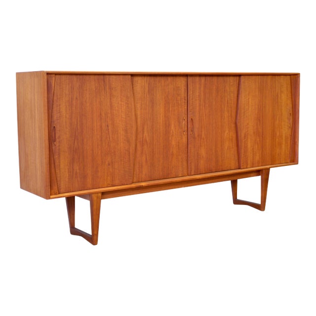 1950s Kurt Østervig Teak Tall Sideboard / Highboard With Illuminated Bar Cabinet For Sale