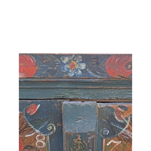 Antique Blue Floral Painted Cabinet in Fir, 1800s For Sale - Image 9 of 18