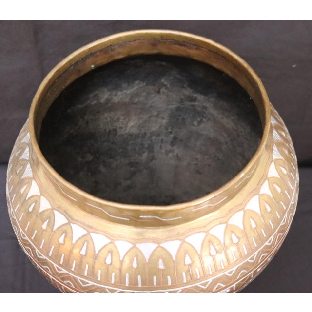 Brass Large Vintage Egyptian Cairo Ware Brass Vase With Copper & Silver-Tone Inlay, Mid-Century, 11.75" H For Sale - Image 8 of 11
