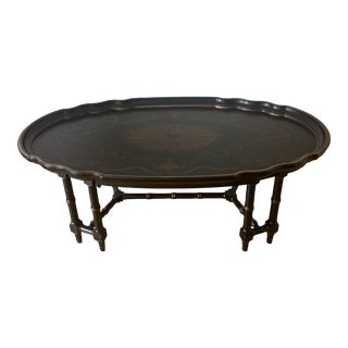 Late 20th Century Maitland Smith Pie Crust Tray Black Coffee Table For Sale