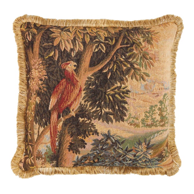 Verdure Parrot With Fringe Woolblend Tapestry Cushion With Feather Filler - 48x48cm (19"x19") For Sale