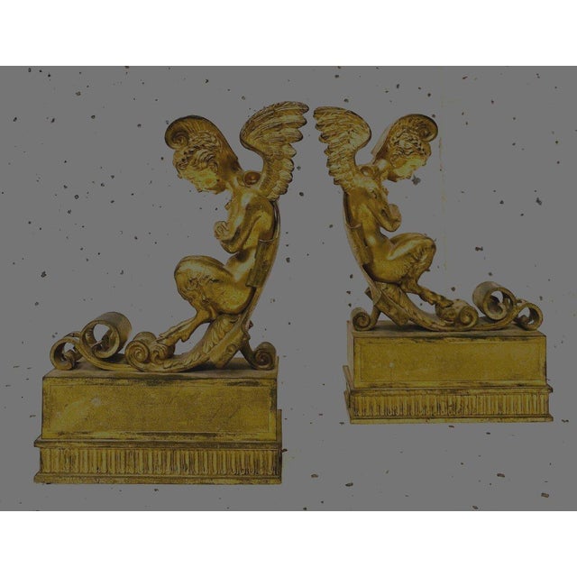 Gilt Bronze Andirons with Winged Fauns, 1800s, Set of 2 For Sale - Image 13 of 13