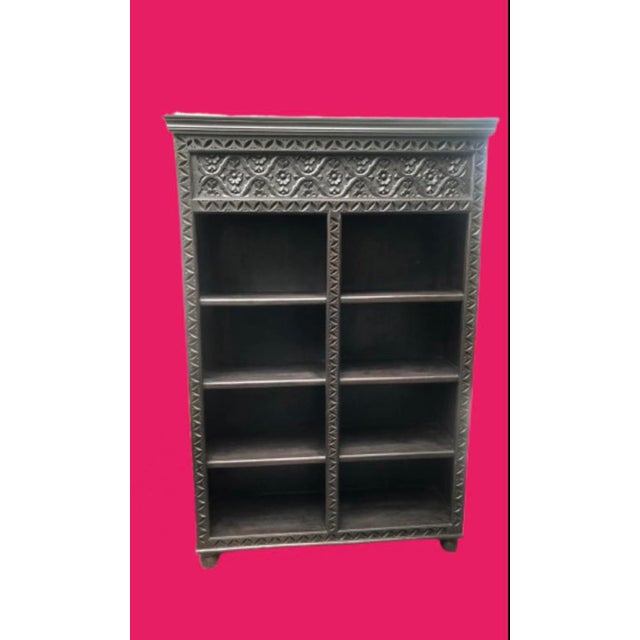 Rustic European Vintage Carved Indonesian Open Bookcase For Sale - Image 3 of 9