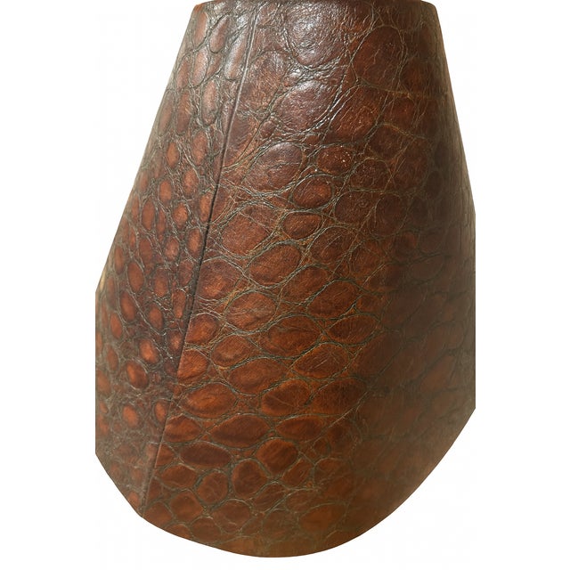 Baroque Ralph Lauren Style Maitland-Smith Gilt Lamp With Real Embossed Leather Shade & Black Marble Base — 30 Inches Tall For Sale - Image 3 of 8