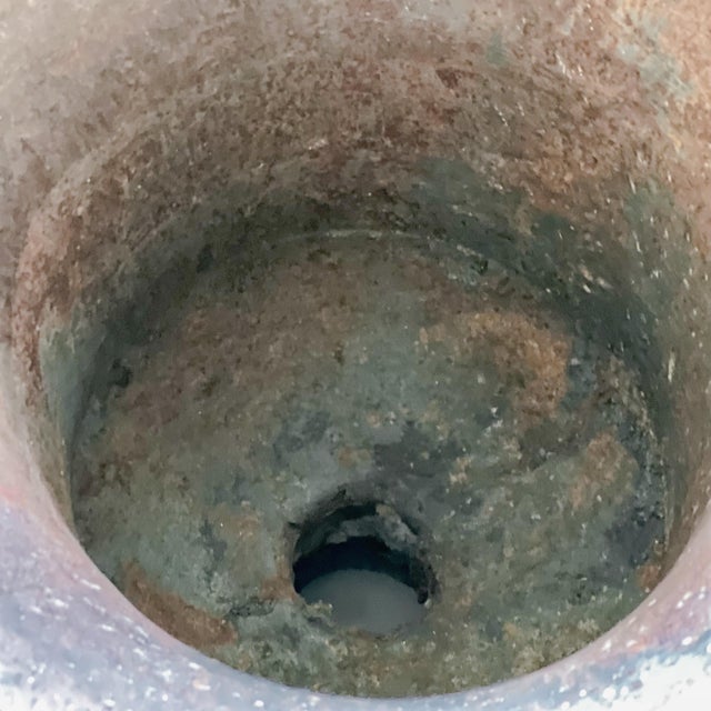 Large Ornate Antique French Cast Iron Urn With Cherub and Pheasant Design For Sale - Image 10 of 11