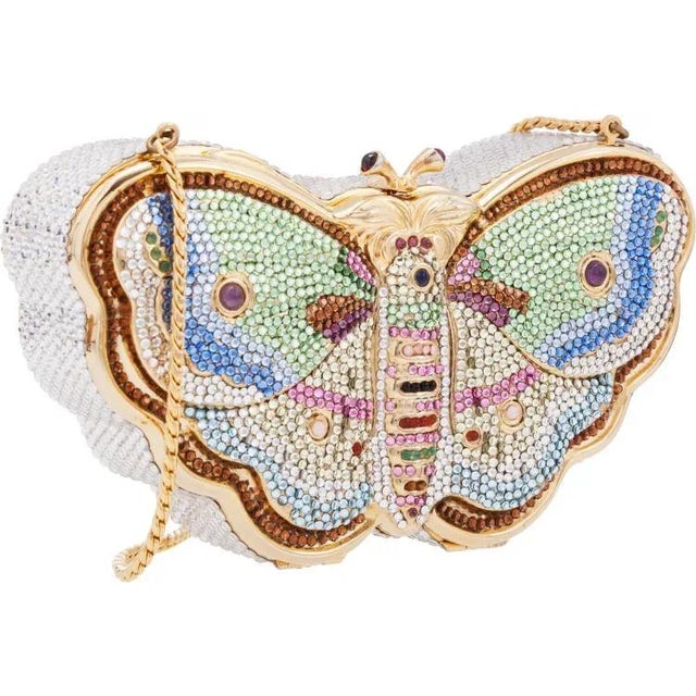 Judith Leiber 1980s Judith Leiber Butterfly Evening Clutch Shoulder Bag Gemstones Minaudière Crystal Vintage For Sale - Image 4 of 12
