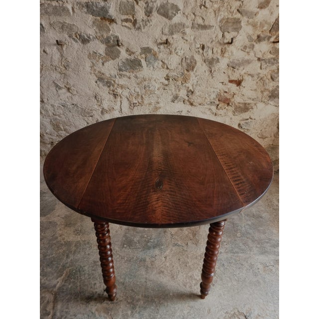 Wood Antique French Walnut Drop-Leaf Round Table, 1890s For Sale - Image 7 of 18