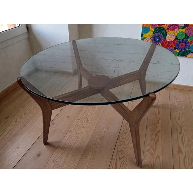 Mid-Century Round Coffee Table Teak with Glass Top from Lebus, 1960s For Sale - Image 6 of 18