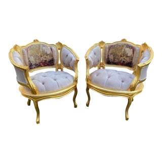New French Louis XVI Chairs in Tan - a Pair For Sale
