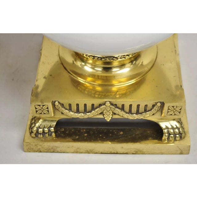 Vintage French Empire Neoclassical White Porcelain Brass Ormolu Table Lamp Pair For Sale - Image 11 of 12