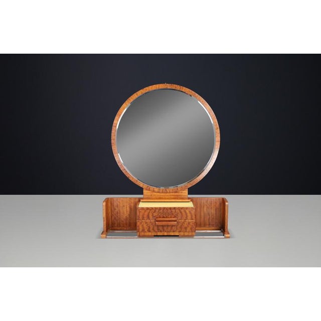 Art Deco French Vanity with Sliding Center Cabinet and Stool, 1930s, Set of 2 For Sale - Image 11 of 16