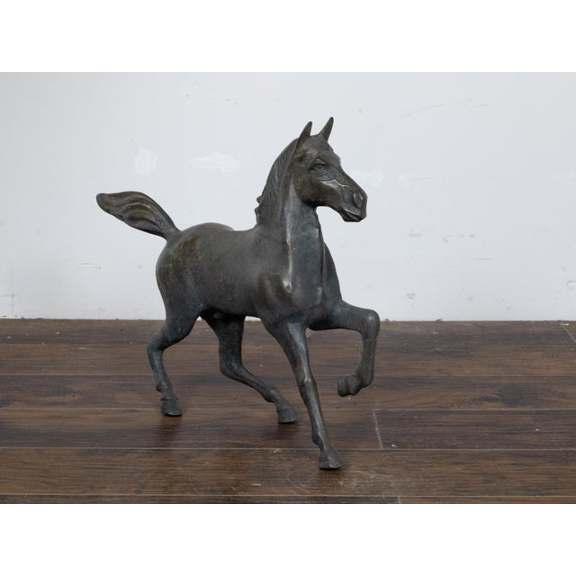 Metal Small Vintage Bronze Horse Sculpture with Dark Patina For Sale - Image 7 of 11
