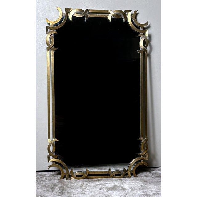 Mid-Century Modern Midcentury Large Italian Wall Mirror With Gilded Metal Frame For Sale - Image 3 of 12