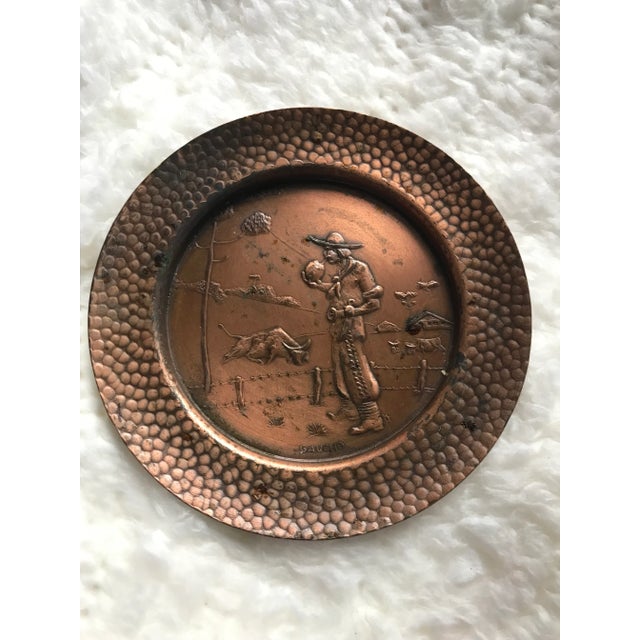 Beinal Mid Century Brazilian Embossed Copper Cultural Coasters- Set of 6 For Sale - Image 4 of 11