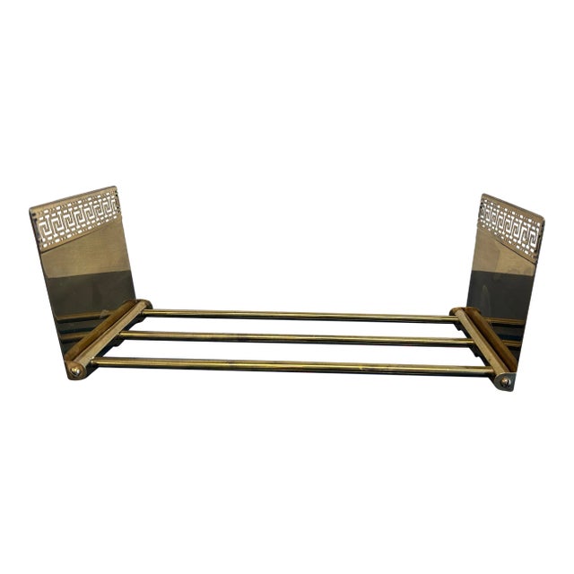 Vintage Metal Expandable Trough Bookend by Bradley & Hubbard in Brass Greek Key Pattern For Sale