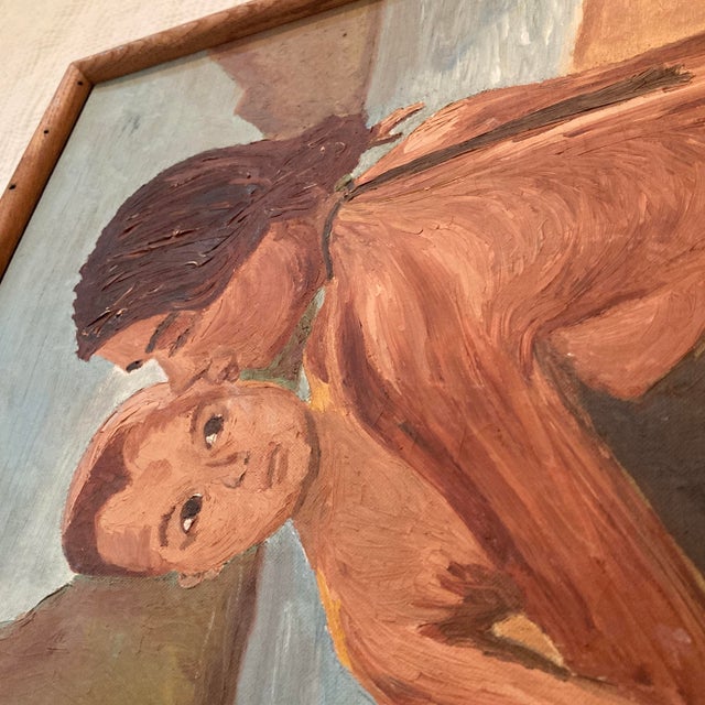 1950s Mid Century Framed Figural Expressionist Oil Painting of Polynesian Mother and Child For Sale - Image 12 of 12