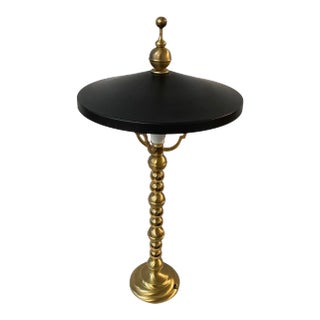 Vintage Brass Black and Gold Lamp With Metal Shade For Sale
