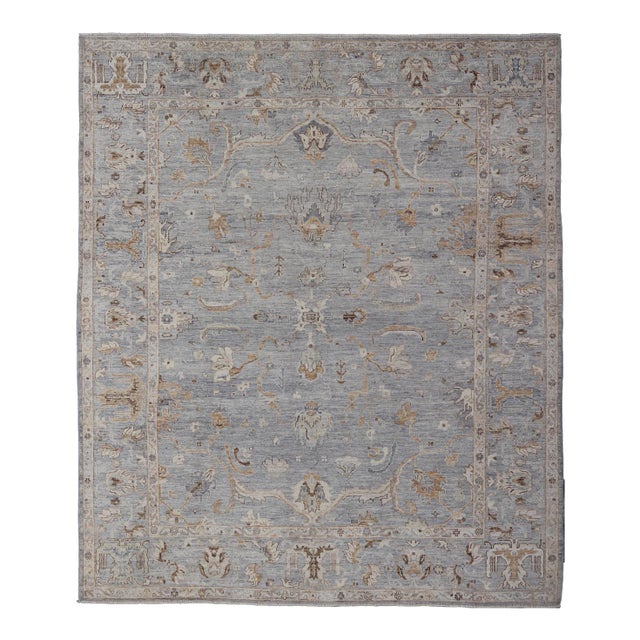 Large Turkish Angora Oushak Rug by Keivan Woven Arts in Light Blue 12'2 X 14'8 For Sale