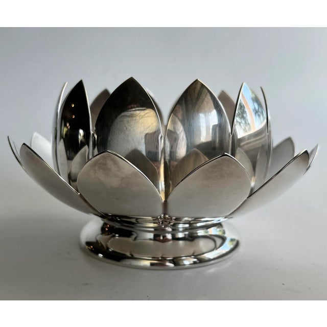 Metal Mid 20th Century Vintage Reed & Baron Silverplate Lotus Flower Vase For Sale - Image 7 of 12