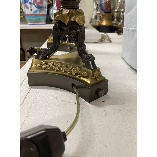 Pair of French Empire Revival Candelabra Lamps Bronze For Sale - Image 16 of 17