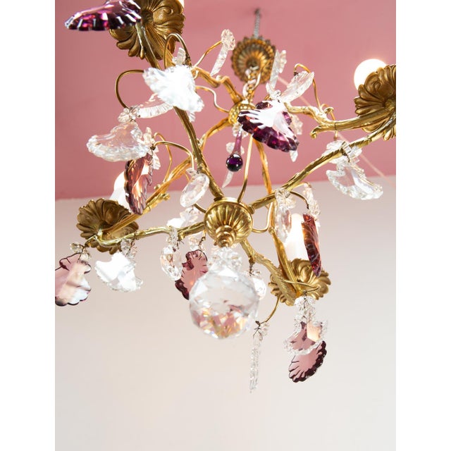 Gold French Bronze Chandelier with Violet Crystals, 1970s For Sale - Image 8 of 11