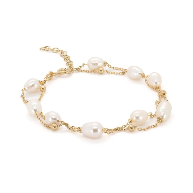 Metal Pearl Stone Gold Chain Dainty Bracelet For Sale - Image 7 of 7