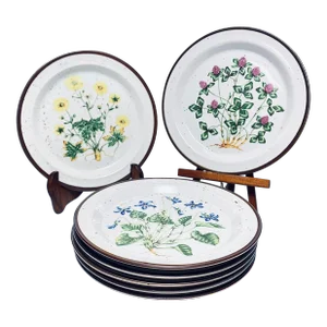 Vintage Wildflower Stoneware Salad Plates, Made in Japan- Set of 7