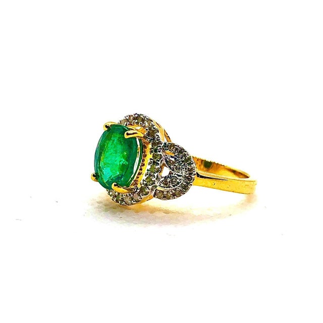 Bochic “Capri” Vintage Natural Diamond & Emerald Retro Ring Set In 18K Gold & Silver For Sale In New York - Image 6 of 11