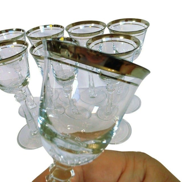 Vintage Mikasa Silver Mist 57618 Cordial Glasses Platinum Rim Set of 8, 1979-87 For Sale - Image 13 of 15
