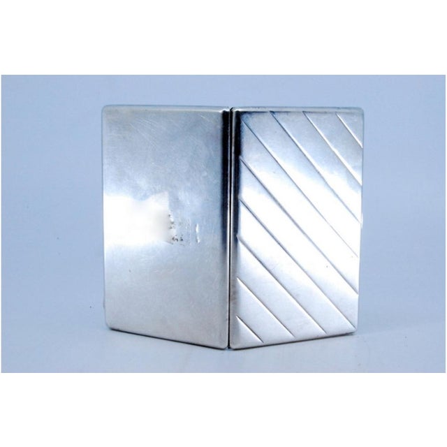 Metal Silver Card Holder with Diagonal Stripes on the Lid For Sale - Image 7 of 11