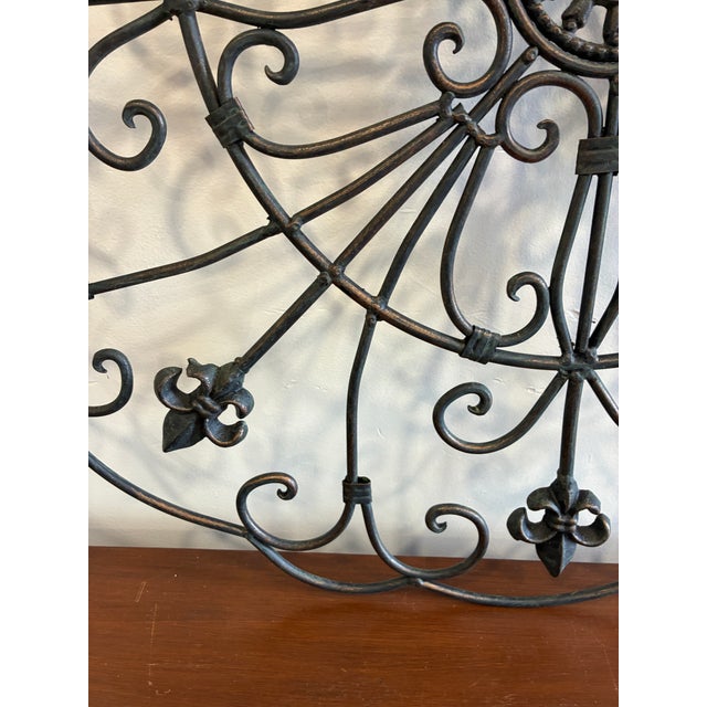 Black Large Wrought Metal Fleur-De-Lis Wall Bracket For Sale - Image 8 of 11