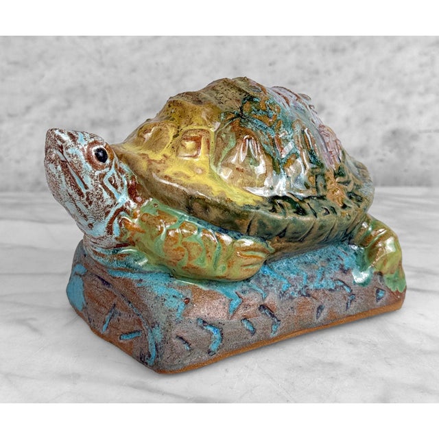 Ceramic Vintage 1970s Stoneware Drip Glazed Turtle Garden Sculpture For Sale - Image 7 of 11