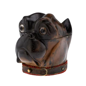 19th Century Victorian Lignum Vitae Bulldog Inkwell, 1860