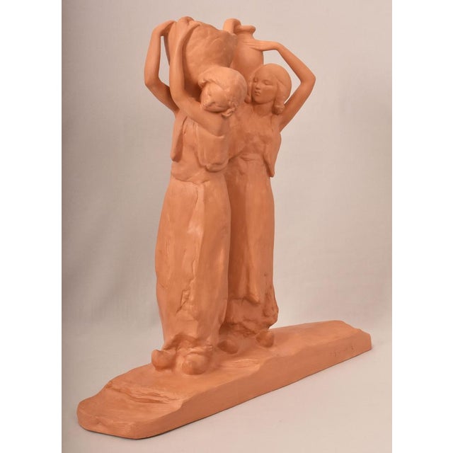 Ceramic Amedeo Gennarelli, Art Deco Sculpture of Two Young Women with Amphora, 20th Century, Terracotta For Sale - Image 7 of 12