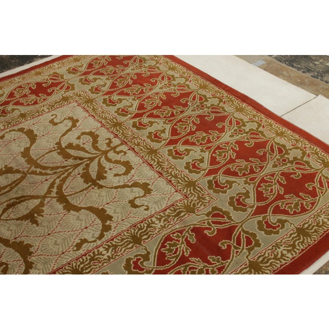 Hand-Knotted Antique Art Nouveau Rug in Red, Green, Brown Floral Pattern For Sale In New York - Image 6 of 8