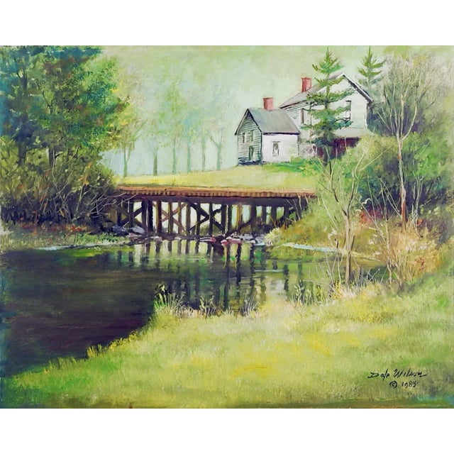 Oil on Masonite of seculded home by Dale Wilson (b. 1917) Nebraska/Texas. Signed lower right corner. Unframed, edge wear,...