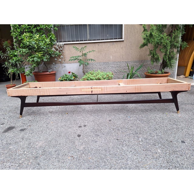 Large Bench in Dark Stained Mahogany with Brass Finishes, 1950s For Sale - Image 13 of 18