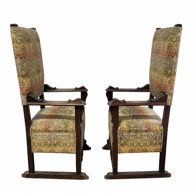 Pair of 19th Century Italian Renaissance Revival Walnut Armchairs For Sale - Image 9 of 12