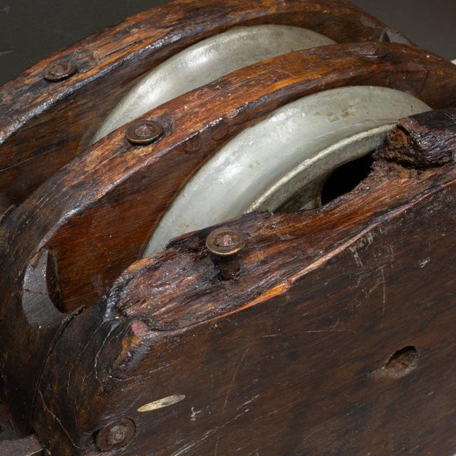Wood Large Antique Block and Tackle Nautical Pulley c.1850-1930 For Sale - Image 7 of 10
