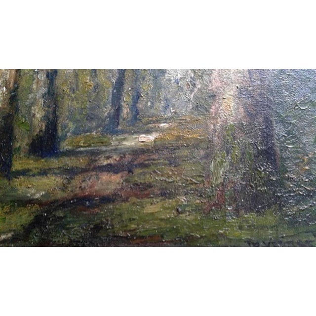 1930s Frederick Leo Hunter 1939 Birch Woodland Oil Painting, Signed, Ornate Gilt Rococo Frame For Sale - Image 5 of 8