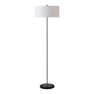 Nova of California Slimline Floor Lamp With White Linen Drum Shade and Black Marble Base - 18 Inch Drum, 61 Inch Tall, Satin Nickel Pole For Sale