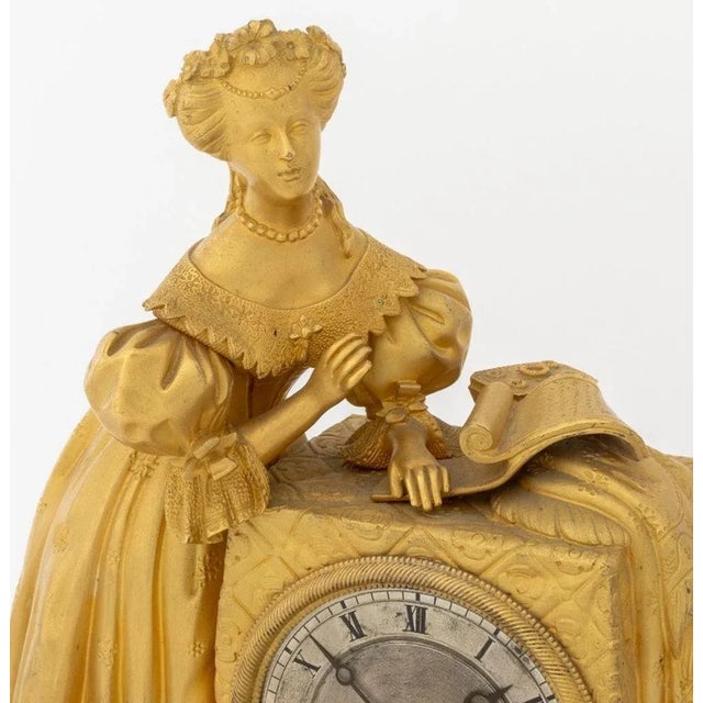 French Empire Gilt Metal Figural Clock For Sale - Image 4 of 9