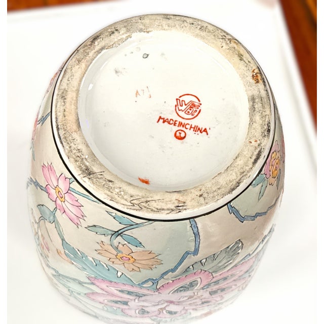 Chinese Cabbage Rose Hand Painted Chinoiserie Vase For Sale - Image 9 of 11