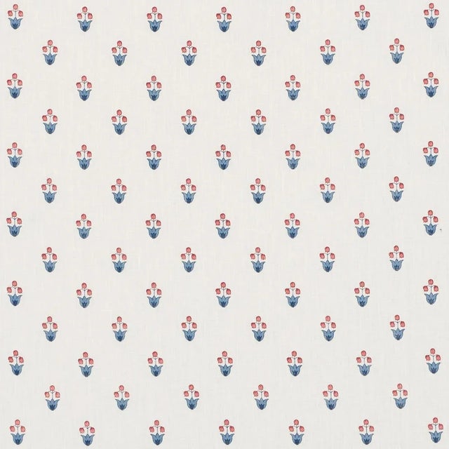 SAMPLE - Schumacher Moira Hand Print Fabric In Blue & Red For Sale