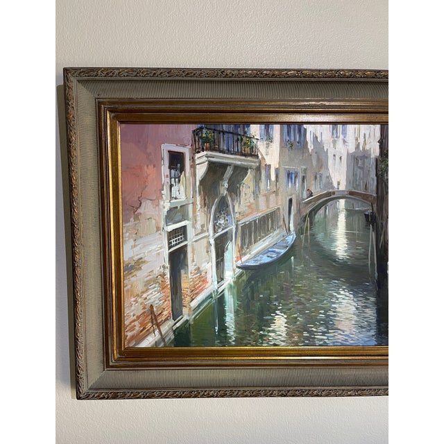 Impressionist Mid 20th Century Venice Bridge Framed Oil Painting by Claudio Simonetti For Sale - Image 3 of 9